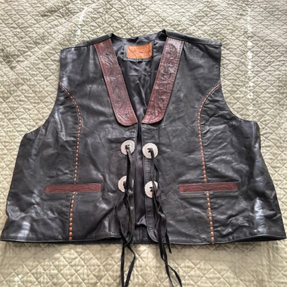 Men's XXL Tooled Leather Vest